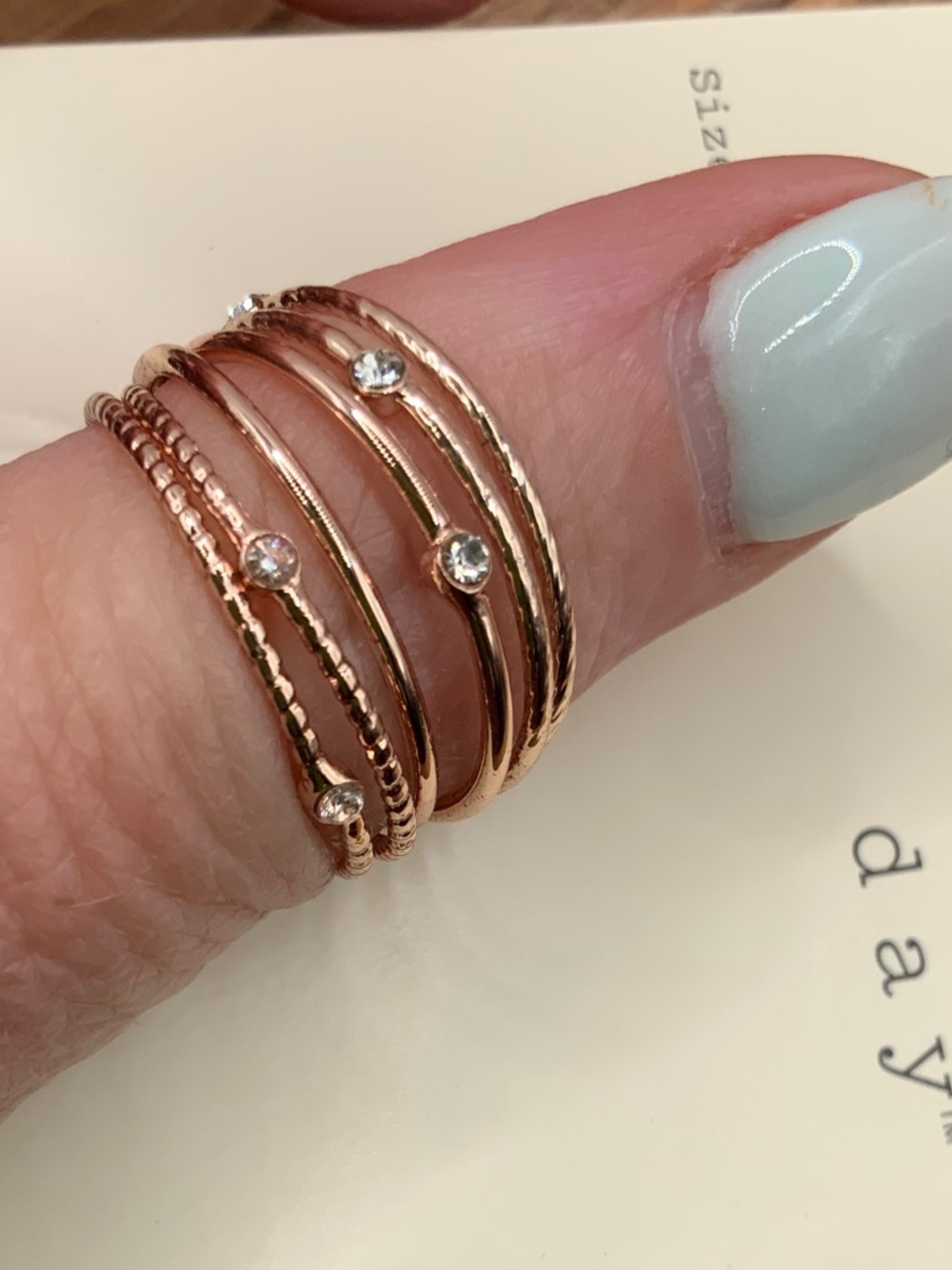 A.New Day Rose Gold Multi-Band Stack Ring with Crystal Stones Size 8